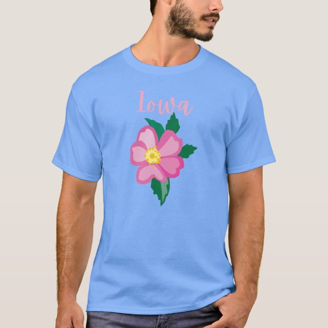 Bright Iowa Prairie Ro Rosa Text State Flowers T Shirt (Framsida)