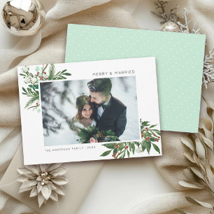 Bright Joy Merry & Married Mistletoe Sprig Photo Julkort