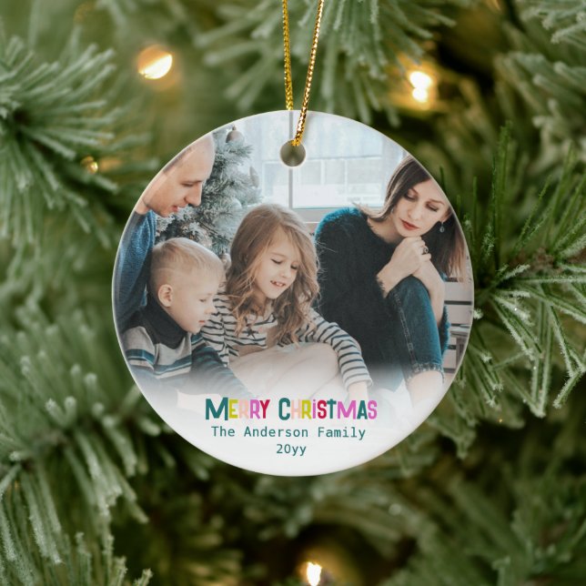Bright & Joyful Merry Christmas Photo Pine Green Julgransprydnad Keramik (Träd)