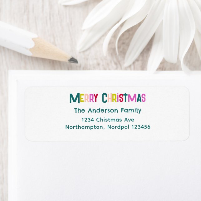 Bright & Joyful Merry Christmas Pine Green Returadress Etikett (Insitu)