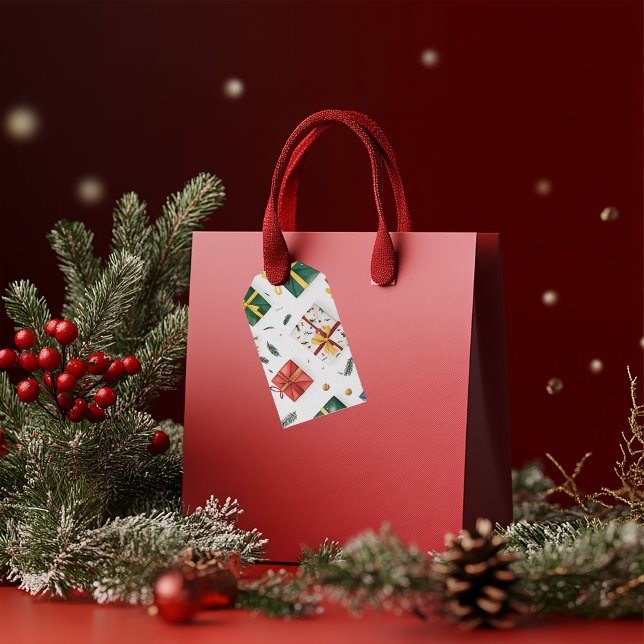 Bright jul Gift Boxes & Evergreen Lövs Presentetikett (Skapare uppladdad)