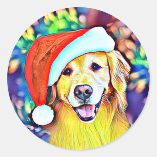 Bright jul Golden Retriever Art Runt Klistermärke