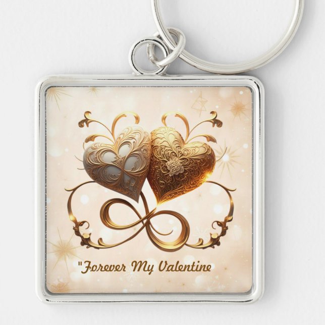 "Bright Kisses Forever" Fyrkantig Silverfärgad Nyckelring (Framsidan)