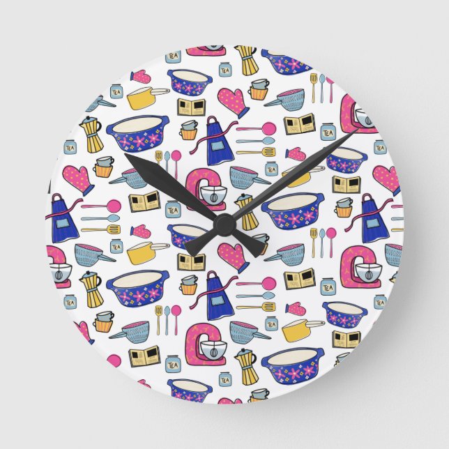 Bright Kitchen Utensils Cook Cake Maker Rund Klocka (Framsida)