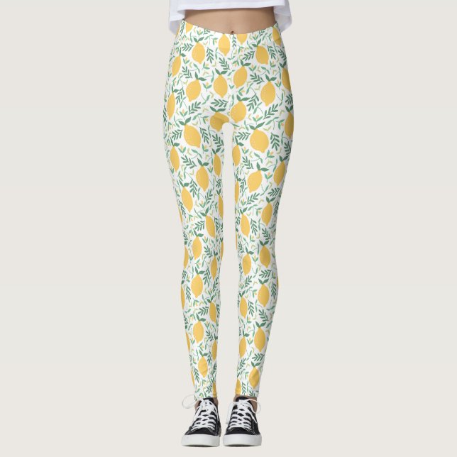 Bright Land Farm Gult Lemon Mönster Leggings (Framsida)