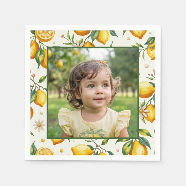 Bright Lemon Birthday Photo Yellow Citrus Party Pappersservett (Framsidan)