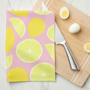 Bright Lemon Design på mjuk Rosa - bakgrund Kökshandduk