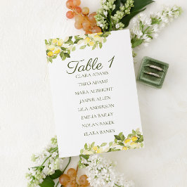 Bright Lemon Fresh Wedding Seating Chart Card Bordsnummer