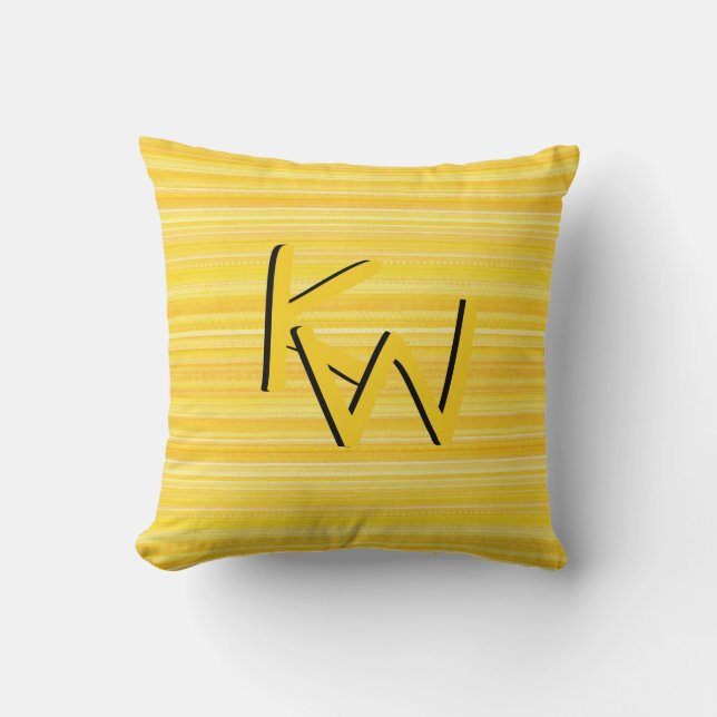 Bright Lemon Gult Mönster Roligt Monogram Kudde (Framsida)