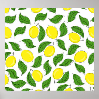Bright Lemons Grönt Löv Mönster Poster