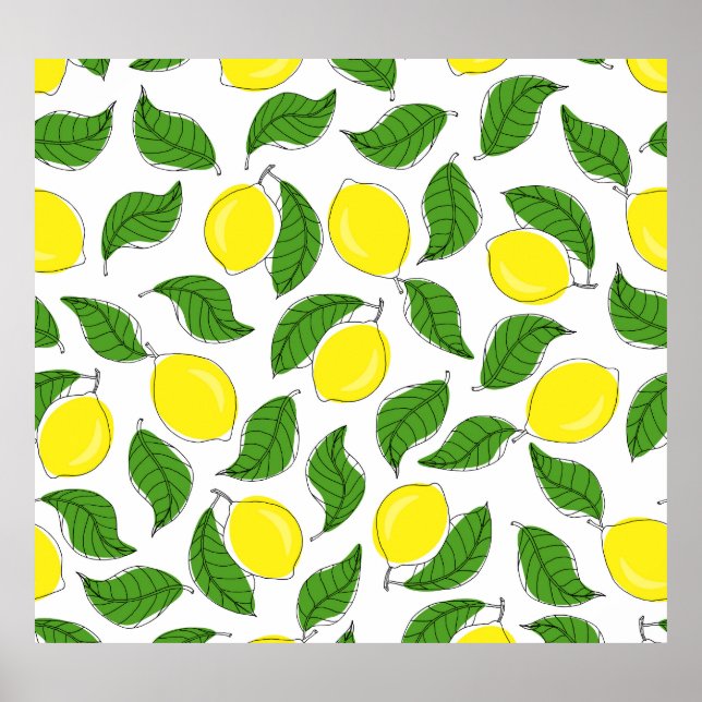 Bright Lemons Grönt Löv Mönster Poster (Framsidan)