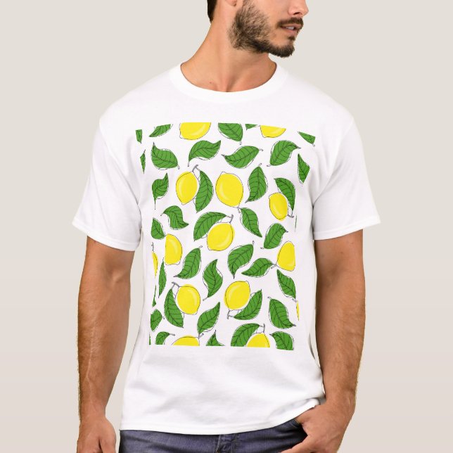 Bright Lemons Grönt Löv Mönster T Shirt (Framsida)