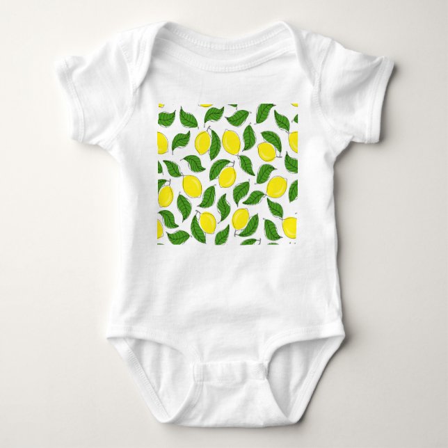 Bright Lemons Grönt Löv Mönster T Shirt (Framsida)