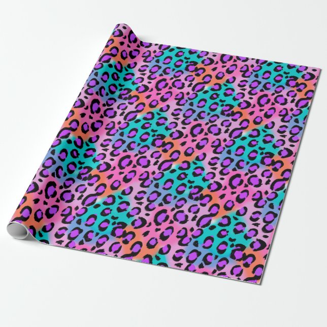 Bright Leopard, rosa lila aqua Presentpapper (Utrullad)