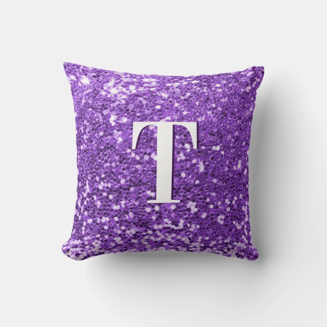 Bright Lila Chunky Glitter Monogrammed Kudde (Framsida)