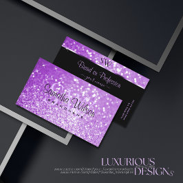 Bright Lila Glitter Sparkling Stars Initialer Visitkort
