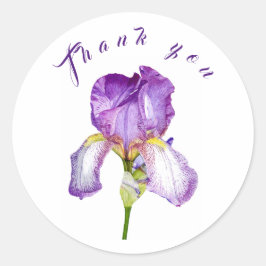 Bright Lila Iris Botanical Art Tack Sticker Runt Klistermärke