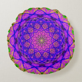 Bright Lila och Grönt Mandala Rund Kudde