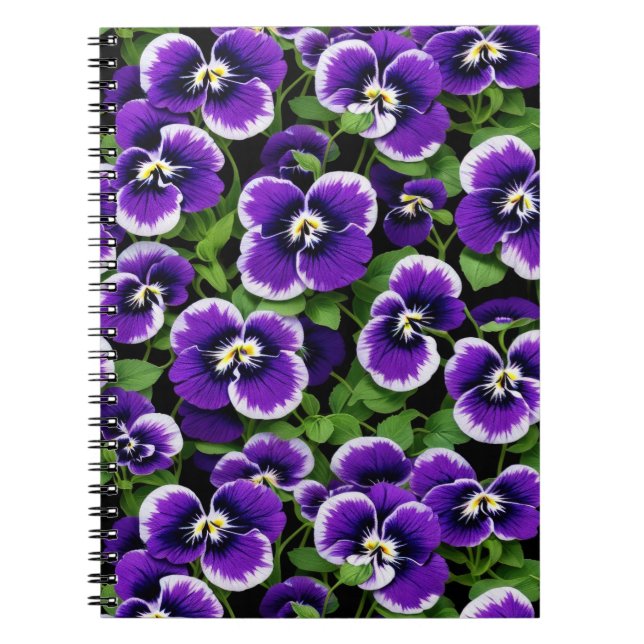 Bright Lila Pansies Anteckningsbok (Framsidan)