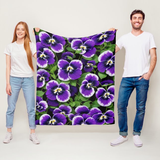 Bright Lila Pansies Fleecefilt (På plats)