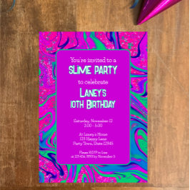 Bright Lila Rosa Glitter Birthday Slime Party Inbjudningar
