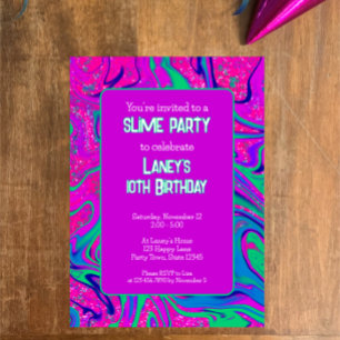 Bright Lila Rosa Glitter Birthday Slime Party Inbjudningar