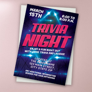 Bright Ljus Lila och Blue Trivia Night Inbjudningar
