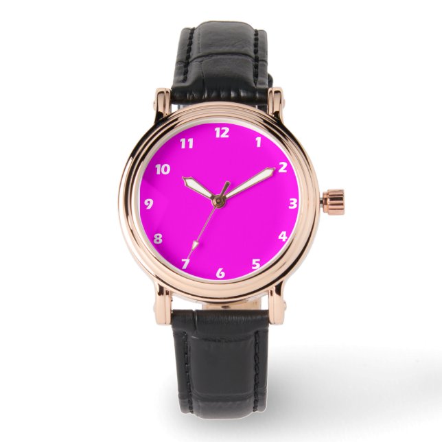 Bright Magenta Solid Färg Armbandsur (Framsida)