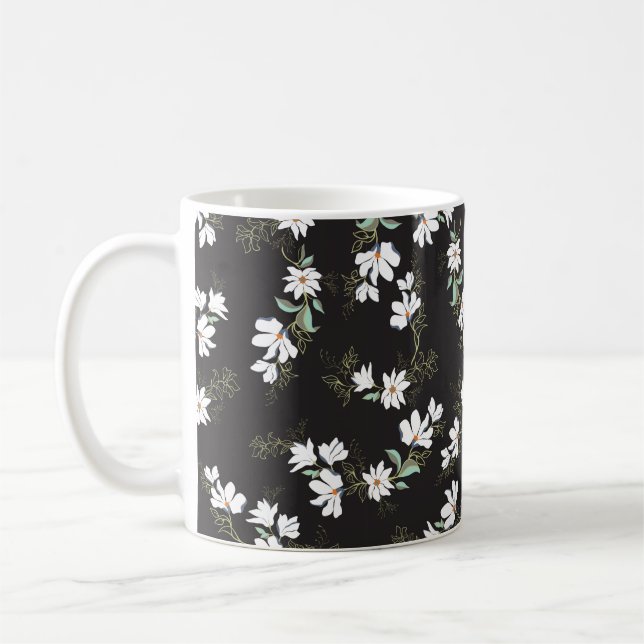 Bright Magnolia Seamless Mönster Kaffemugg (Vänster)