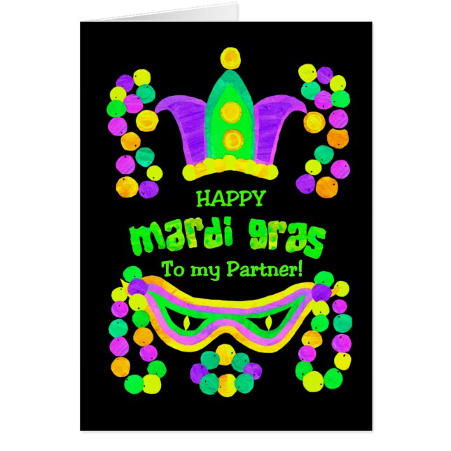 Bright Mardi Gras Card för partner på svart Hälsningskort (Framsidan)