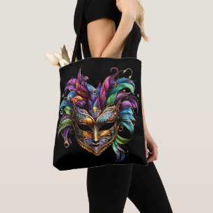 BRIGHT MARDI GRAS MASK MED FJÄDRAR TYGKASSE