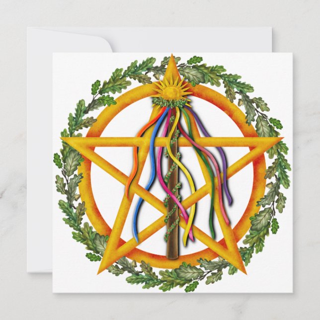 Bright Maypole Beltane Sol Pentacle Julkort (Framsida)