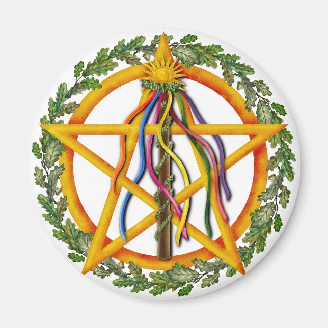 Bright Maypole Beltane Sol Pentacle Pagan Helgdag Magnet (Framsidan)