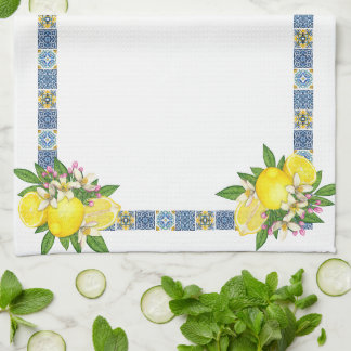 Bright Mediterranean Sicilian Tiles Citrus Lemons Kökshandduk