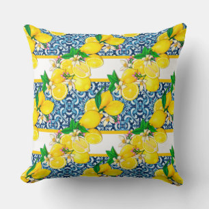Bright Mediterranean Sicilian Tiles Citrus Lemons Kudde