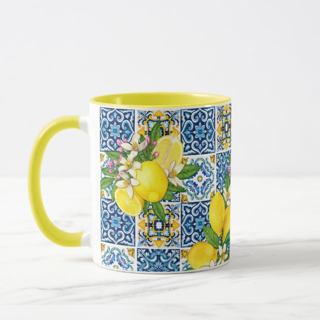 Bright Mediterranean Sicilian Tiles Citrus Lemons Mugg (Vänster)