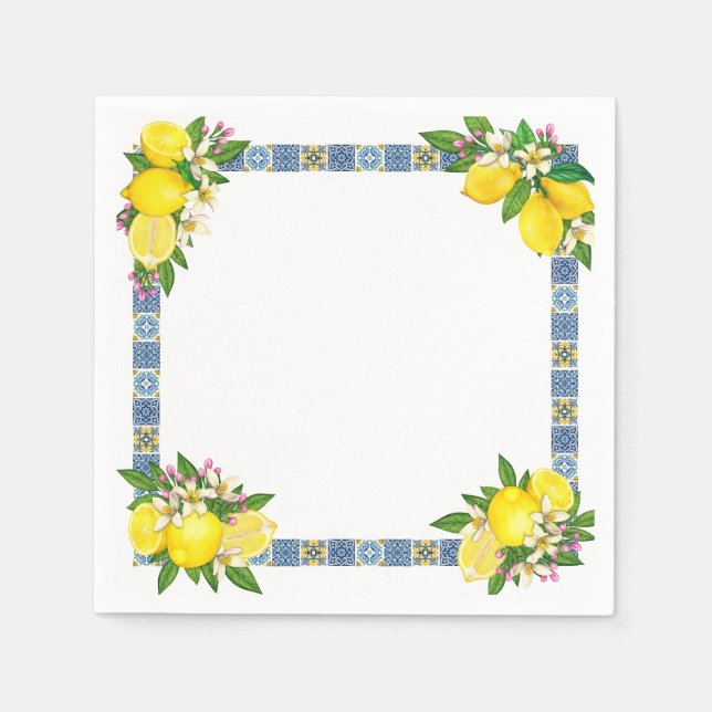 Bright Mediterranean Sicilian Tiles Citrus Lemons Pappersservett (Framsidan)