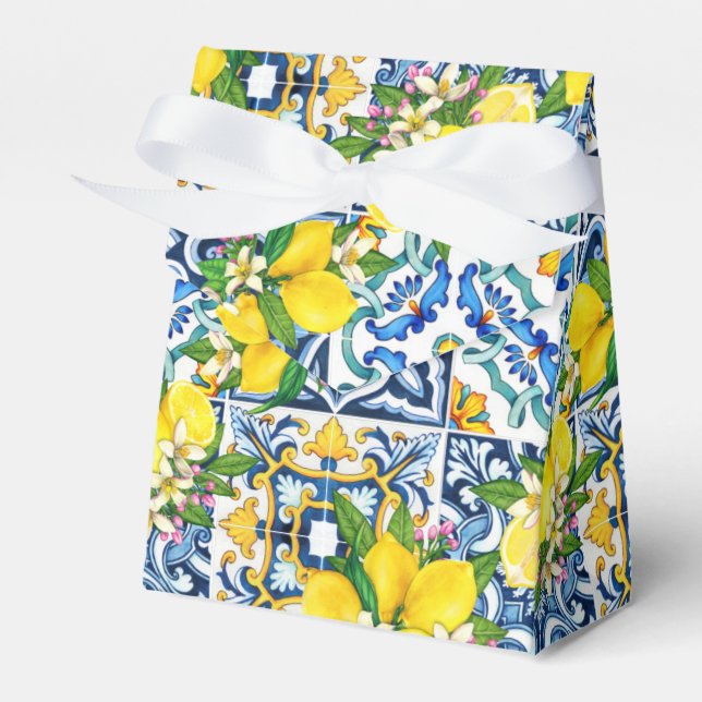 Bright Mediterranean Sicilian Tiles Citrus Lemons Presentaskar (Framsidan Sidan)