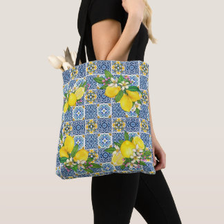 Bright Mediterranean Sicilian Tiles Citrus Lemons Tygkasse
