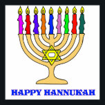 Bright Menorah Poster<br><div class="desc">En skarp Hannukah-menorah med ord Lycklig Hannukah välkomnar helgdag. Lycklig latke äter!</div>