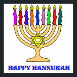 Bright Menorah Poster<br><div class="desc">En skarp Hannukah-menorah med ord Lycklig Hannukah välkomnar helgdag. Lycklig latke äter!</div>