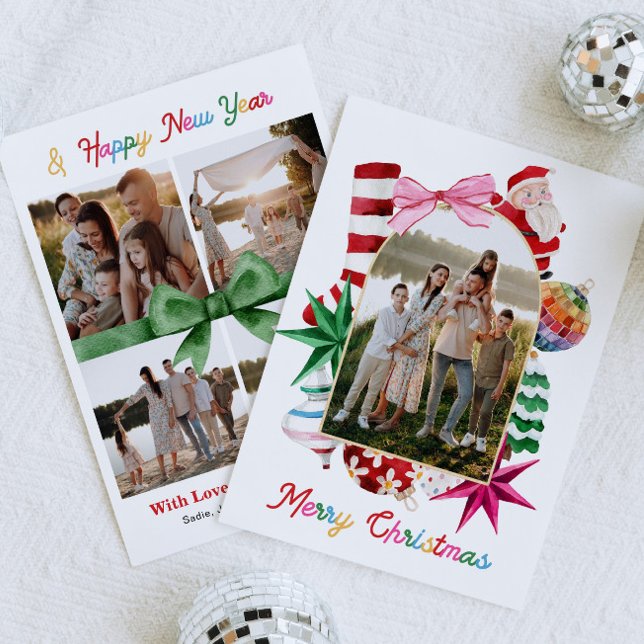 Bright Merry Christmas Family Photo Christmas Card Julkort (Skapare uppladdad)