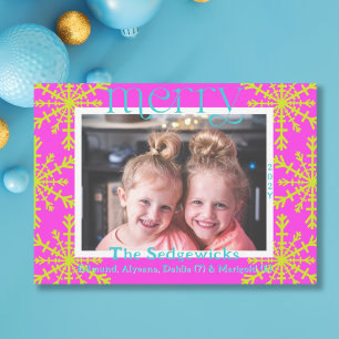 Bright Merry Snowflake Modern Maximal Photo Julkort