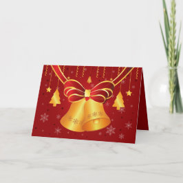 Bright Metallic Guld Klockor och Red Bow Jul Helgkort