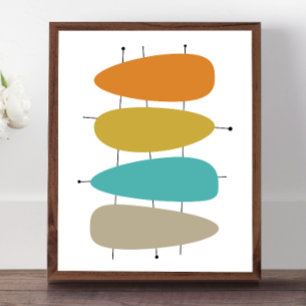 Bright Mid Century Teardrops och Linjer Poster