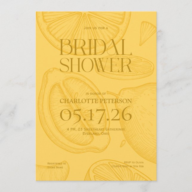 Bright Minimalist Citrus Bridal Shower invite Inbjudningar (Framsida)