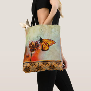 Bright Monarch Butterfly Flower Mandala Tile Tygkasse