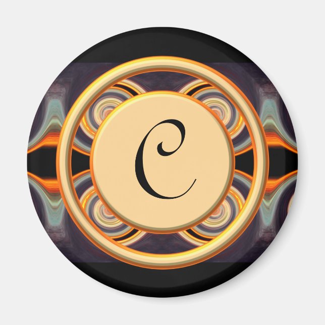 Bright Monogrammad Art Round Magnet (Framsidan)