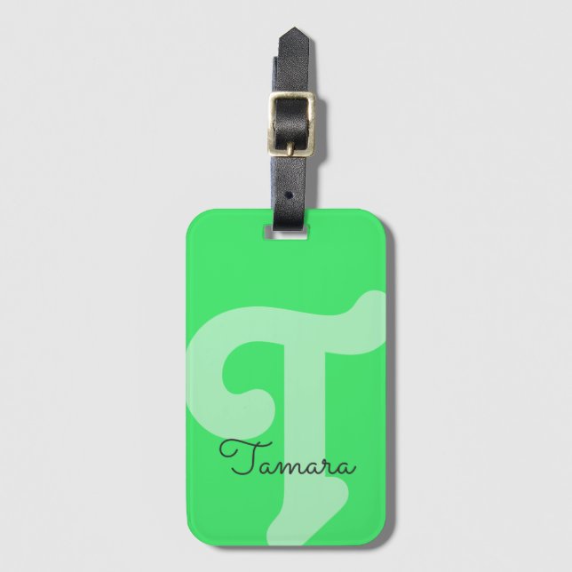 Bright Monogrammed monogram initial Neon Green Bagagebricka (Framsida vertikal)