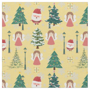 Bright mönster Julafton träd och Santa Red gult Tyg